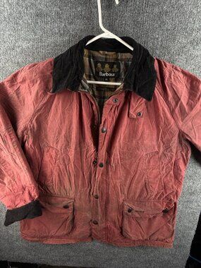 Barbour 2XL Waxed Jacket Women Zip Up Red Tartan Lined Cargo Pockets Outdoors **